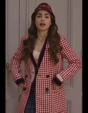 Lily Collins Emily in Paris Hounds Tooth Coat | Emily Cooper Coat