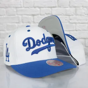 Los Angeles Dodgers Cooperstown Dodgers Jersey Script 1958 Dodgers logo side patch Evergreen Pro | White/Royal Snapback Hat