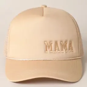 MAMA Embroidred Trucker Hat | Beige