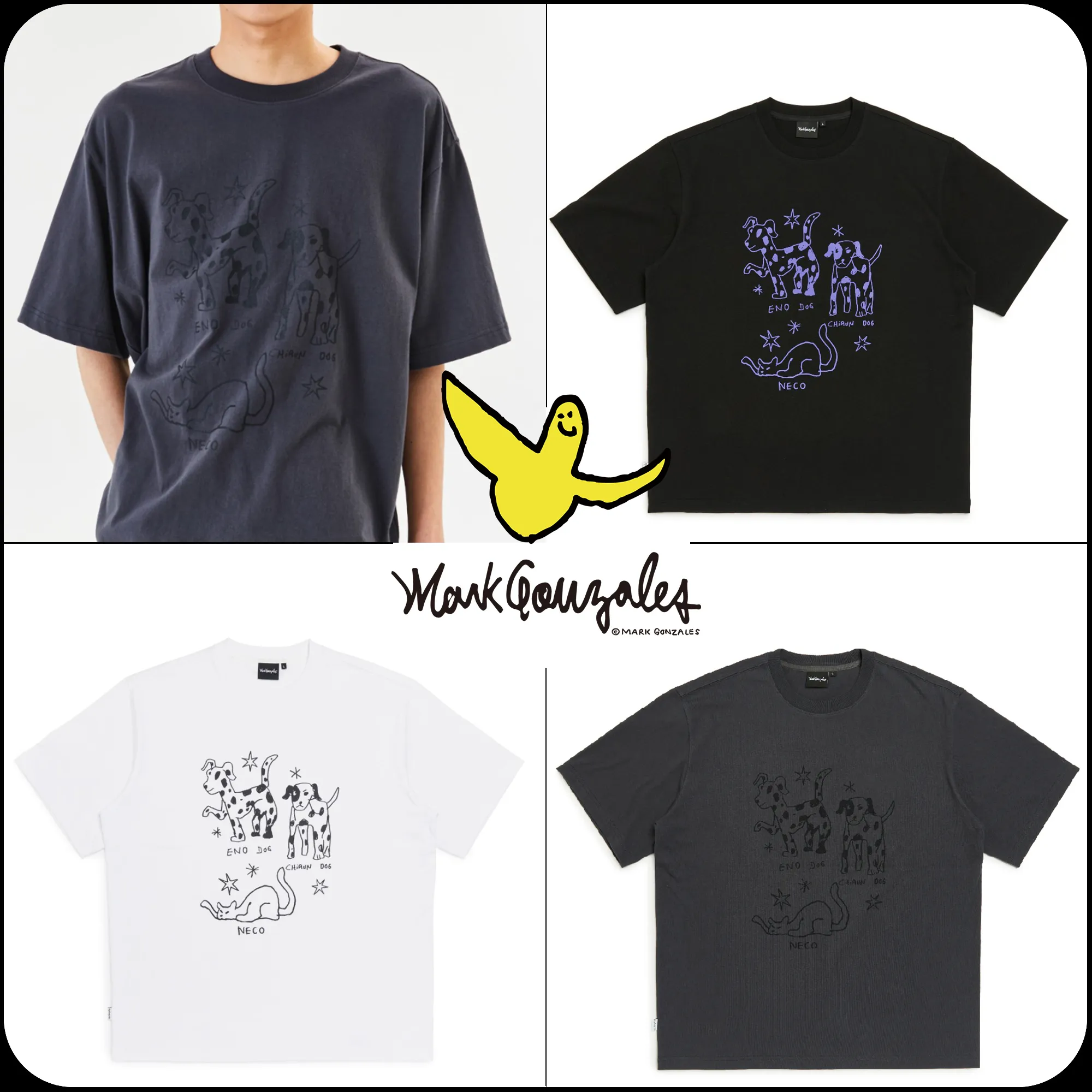 Mark Gonzales  |[MARK GONZALES]★ MG PUP & CAT COLLAGE T-SHIRT