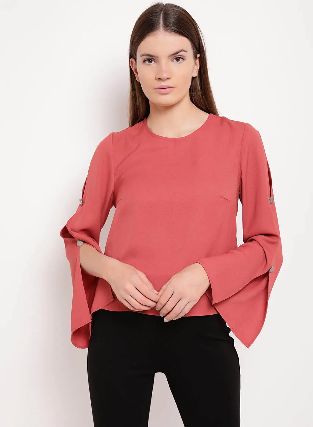 Melanie Round Neck Slit Sleeve Top