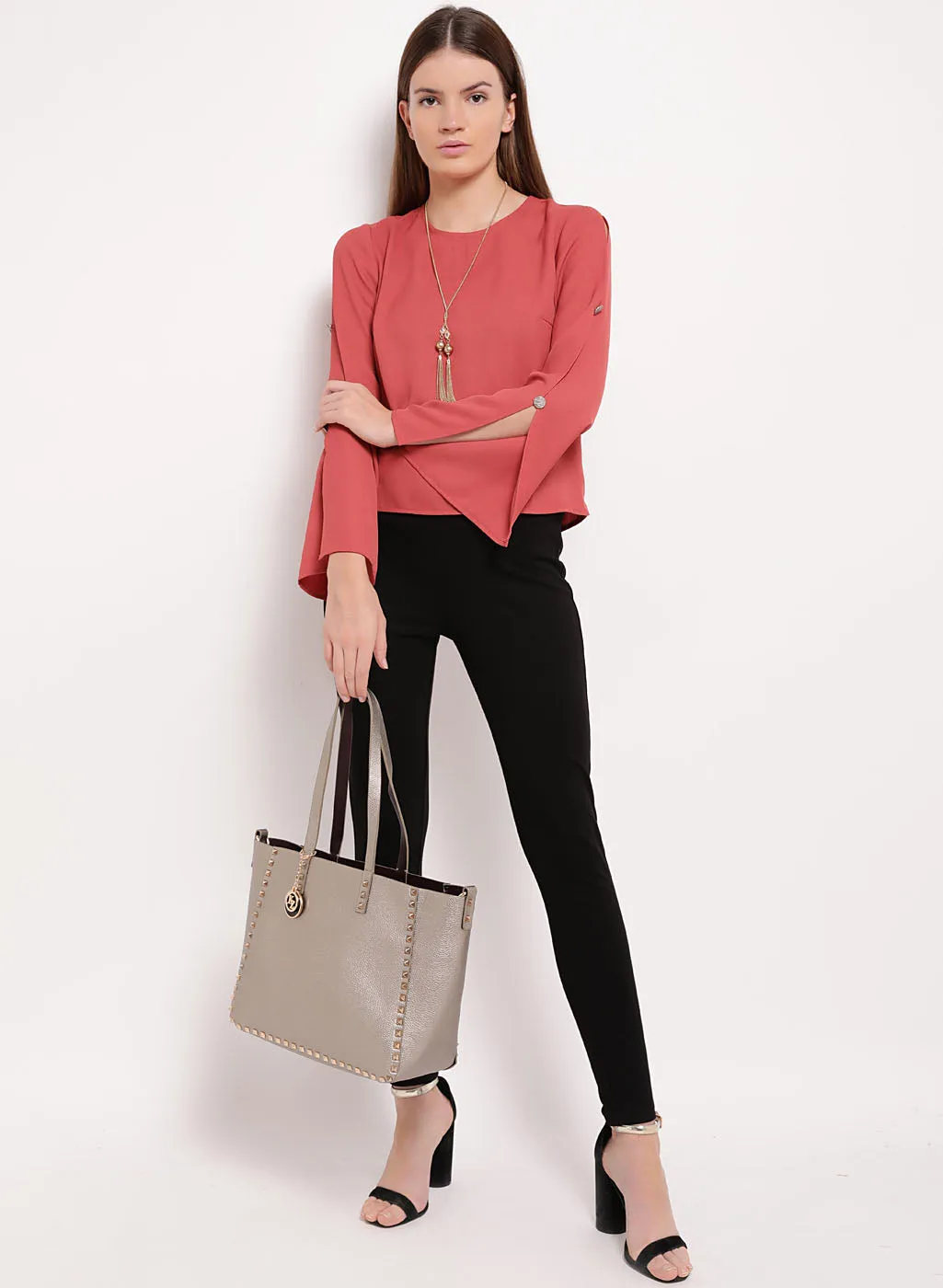 Melanie Round Neck Slit Sleeve Top