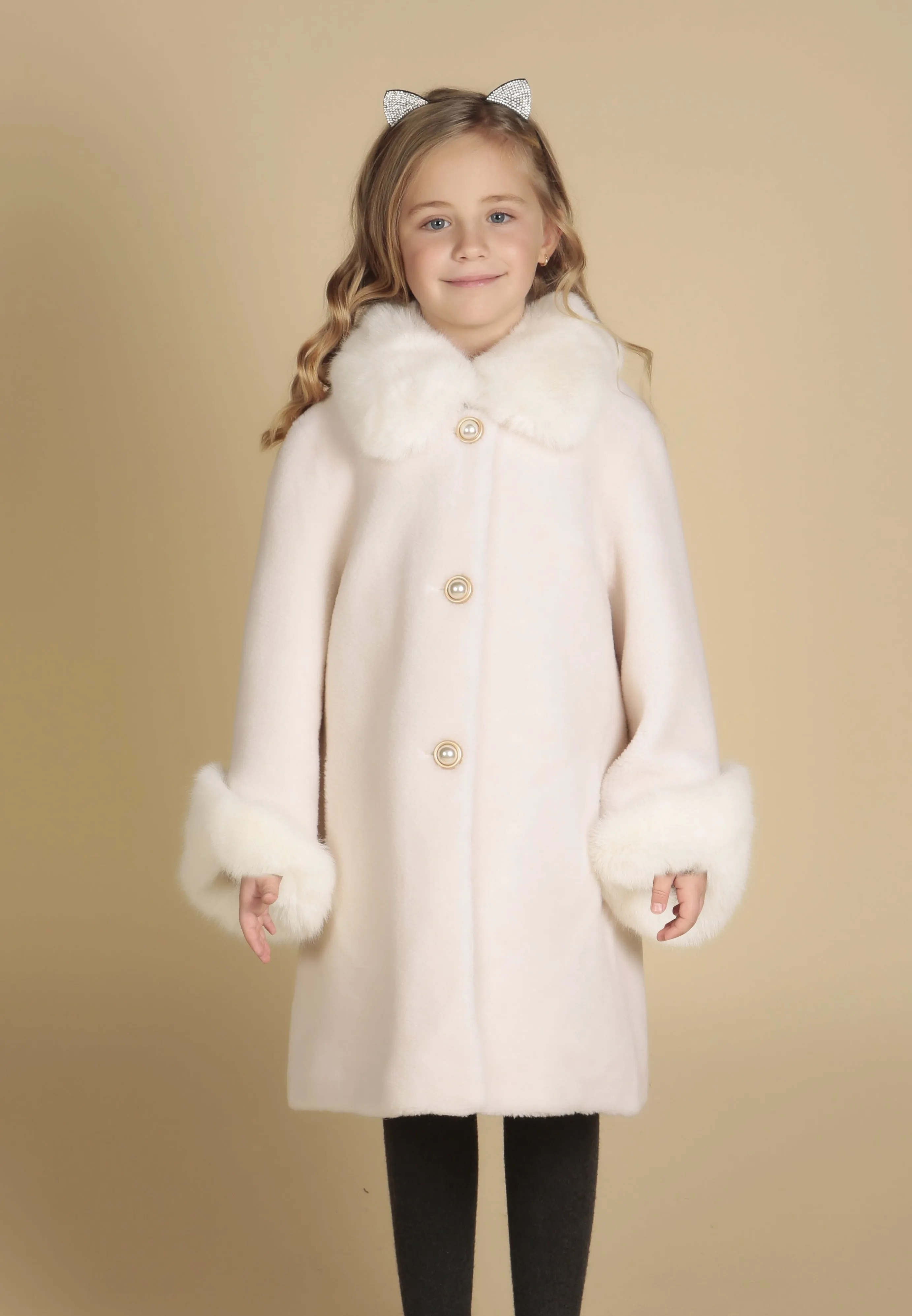 'Mini' 'Monroe' Wool Coat in Bianco