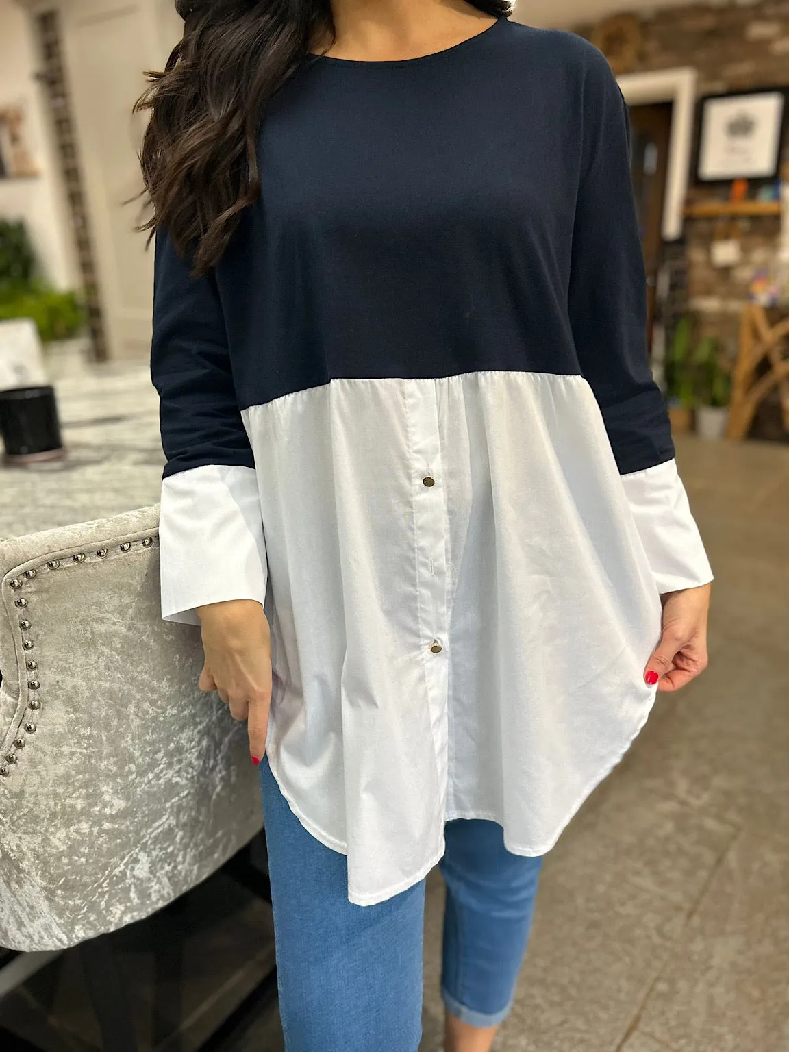 Navy Shirt Top Sophie