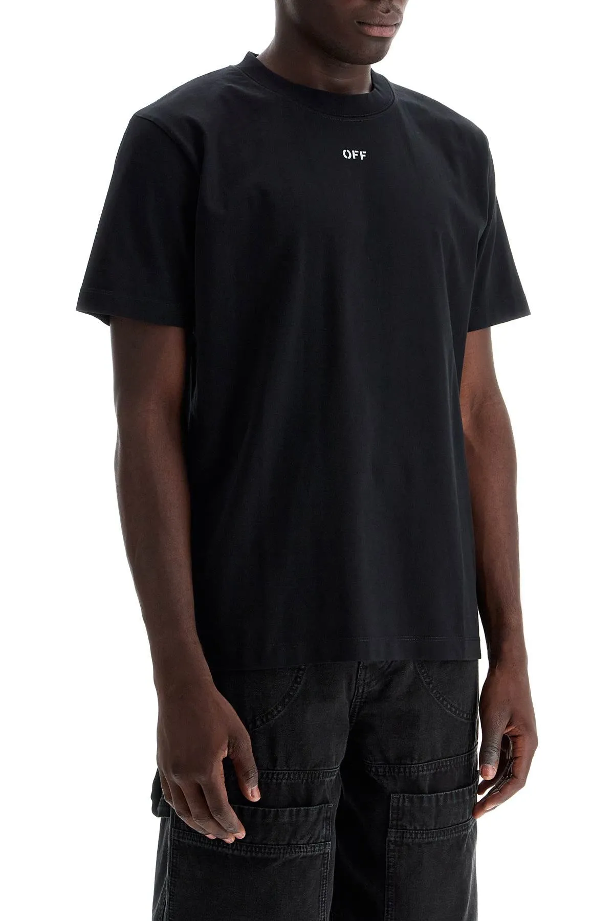 Off White round Neck T Shirt With Off   Black