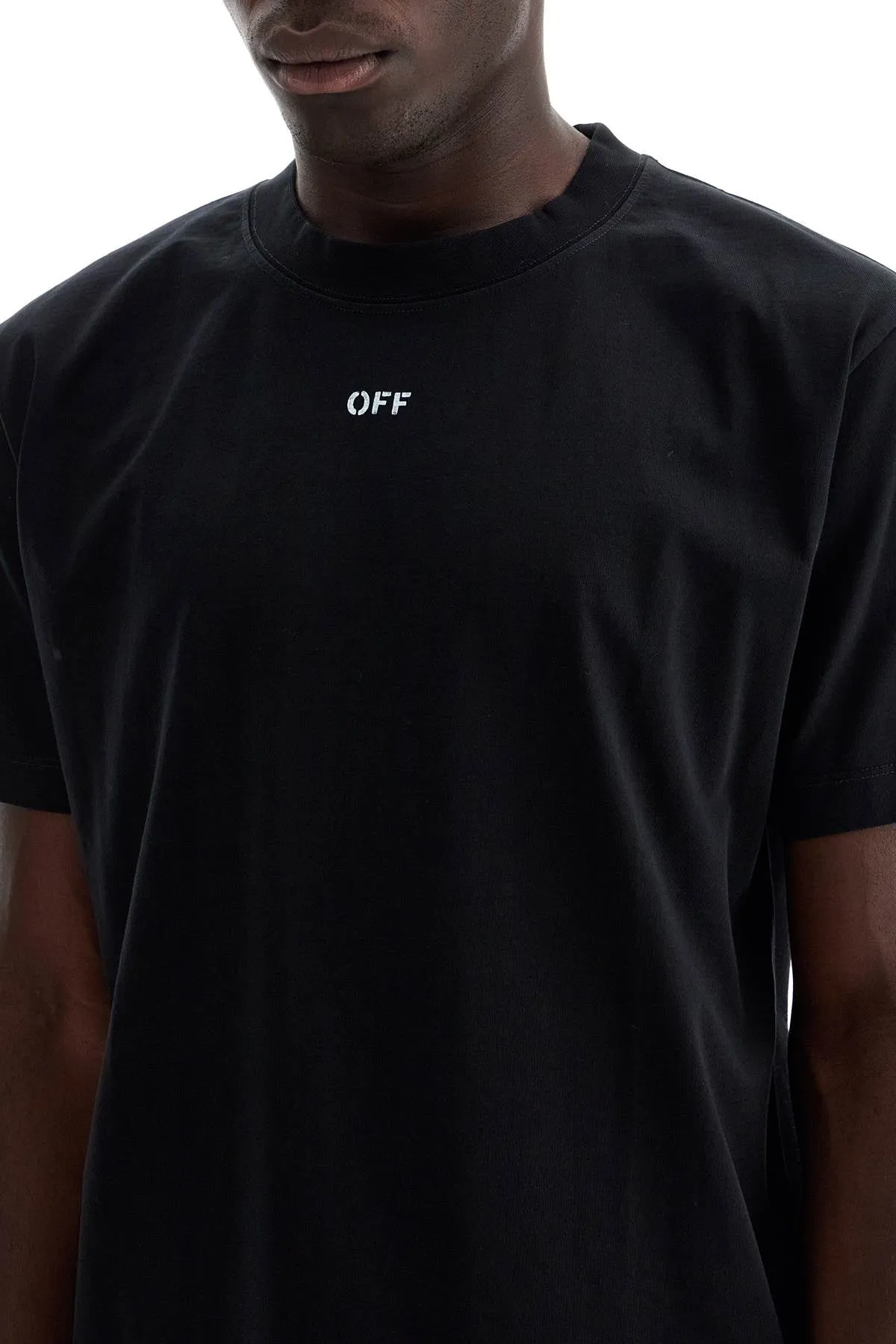 Off White round Neck T Shirt With Off   Black