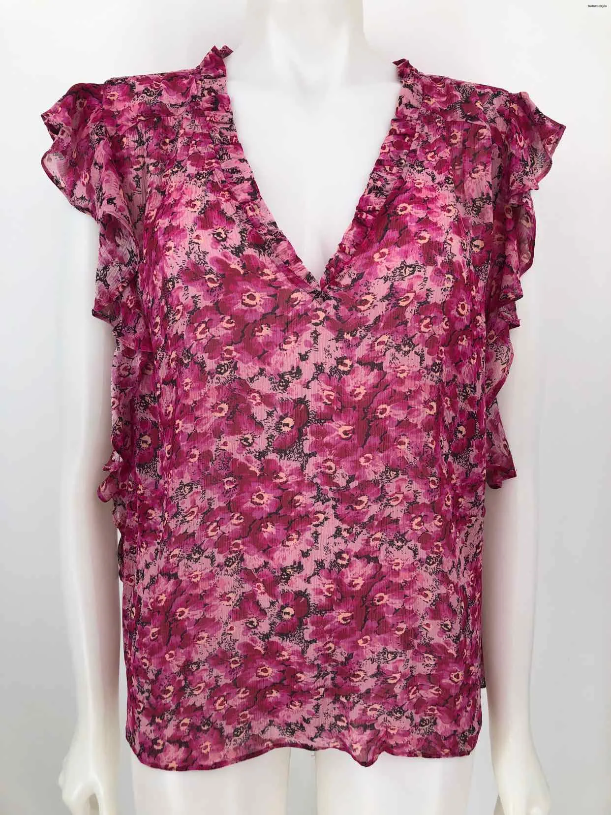 PAIGE Pink Multi-Color Silk Print Short Sleeves Size X-LARGE Top