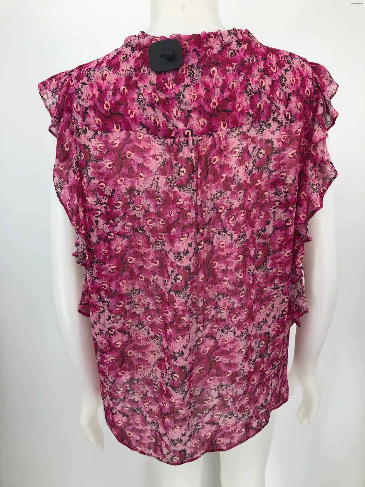 PAIGE Pink Multi-Color Silk Print Short Sleeves Size X-LARGE Top