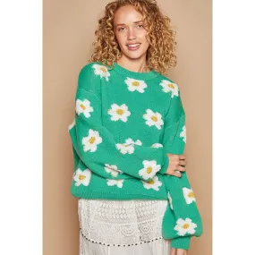 POL Daisy Pattern Drop Shoulder Sweater