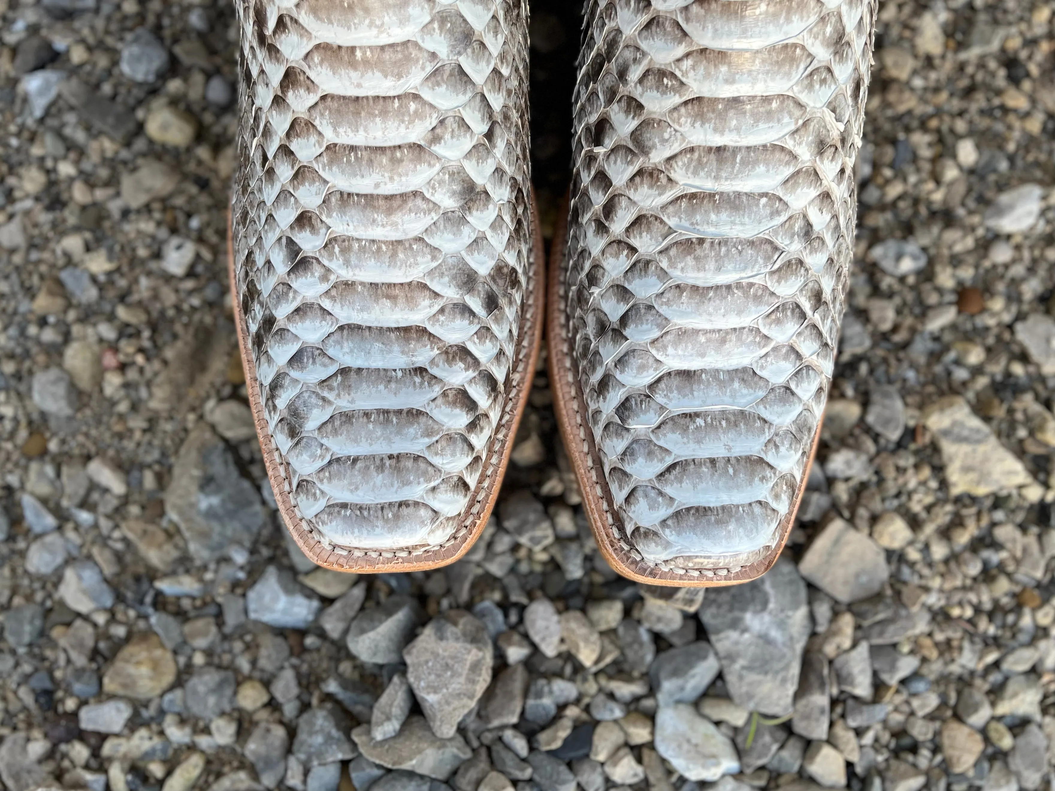 R. Watson Men's Natural Python Brown & Cream Cutter Toe Cowboy Boots RW7910-1