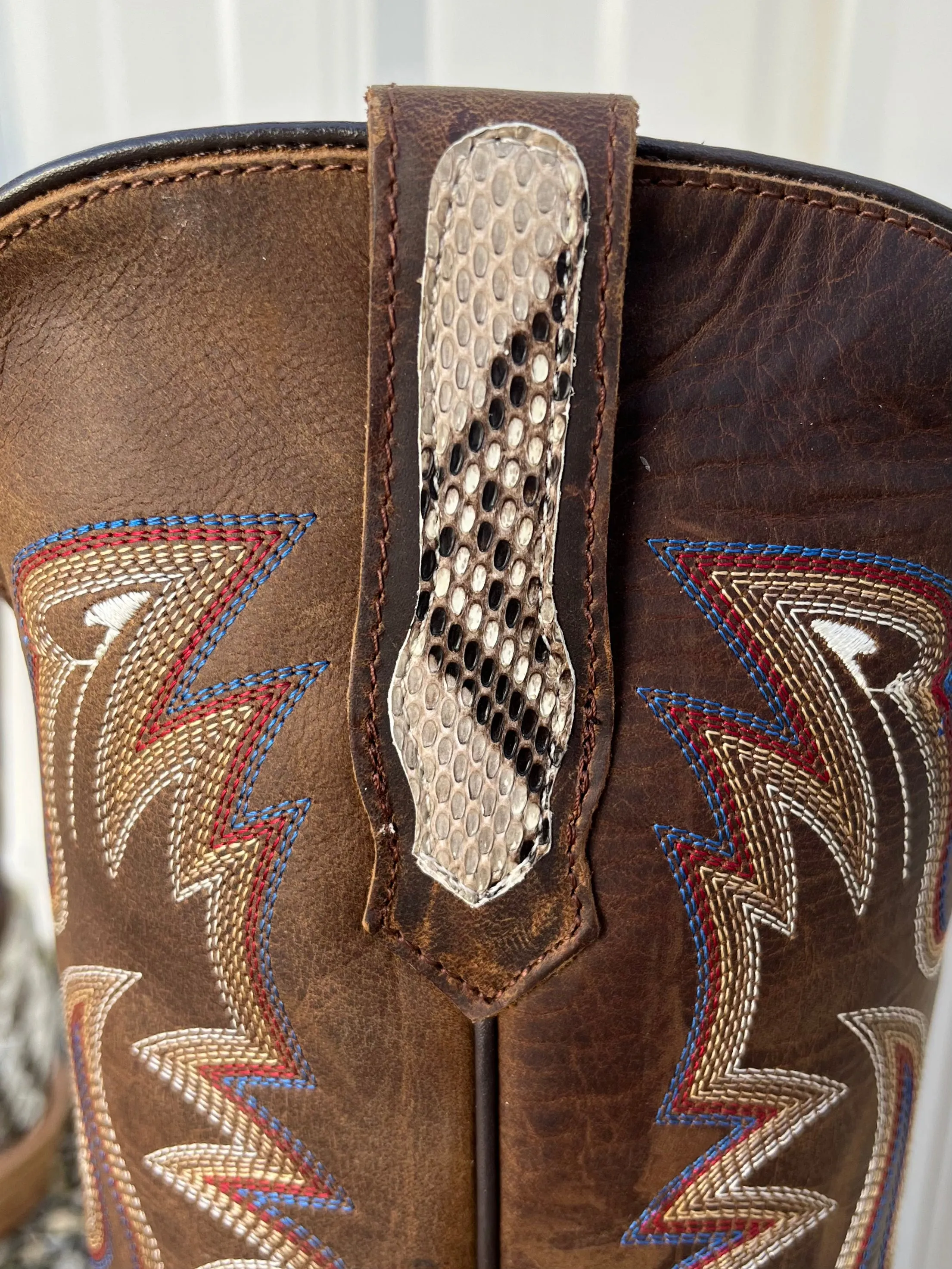 R. Watson Men's Natural Python Brown & Cream Cutter Toe Cowboy Boots RW7910-1