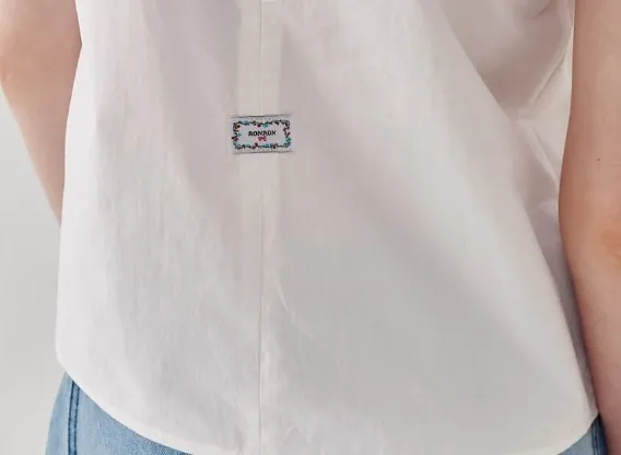 RONRON  |Plain Cotton Short Sleeves Logo Shirts & Blouses