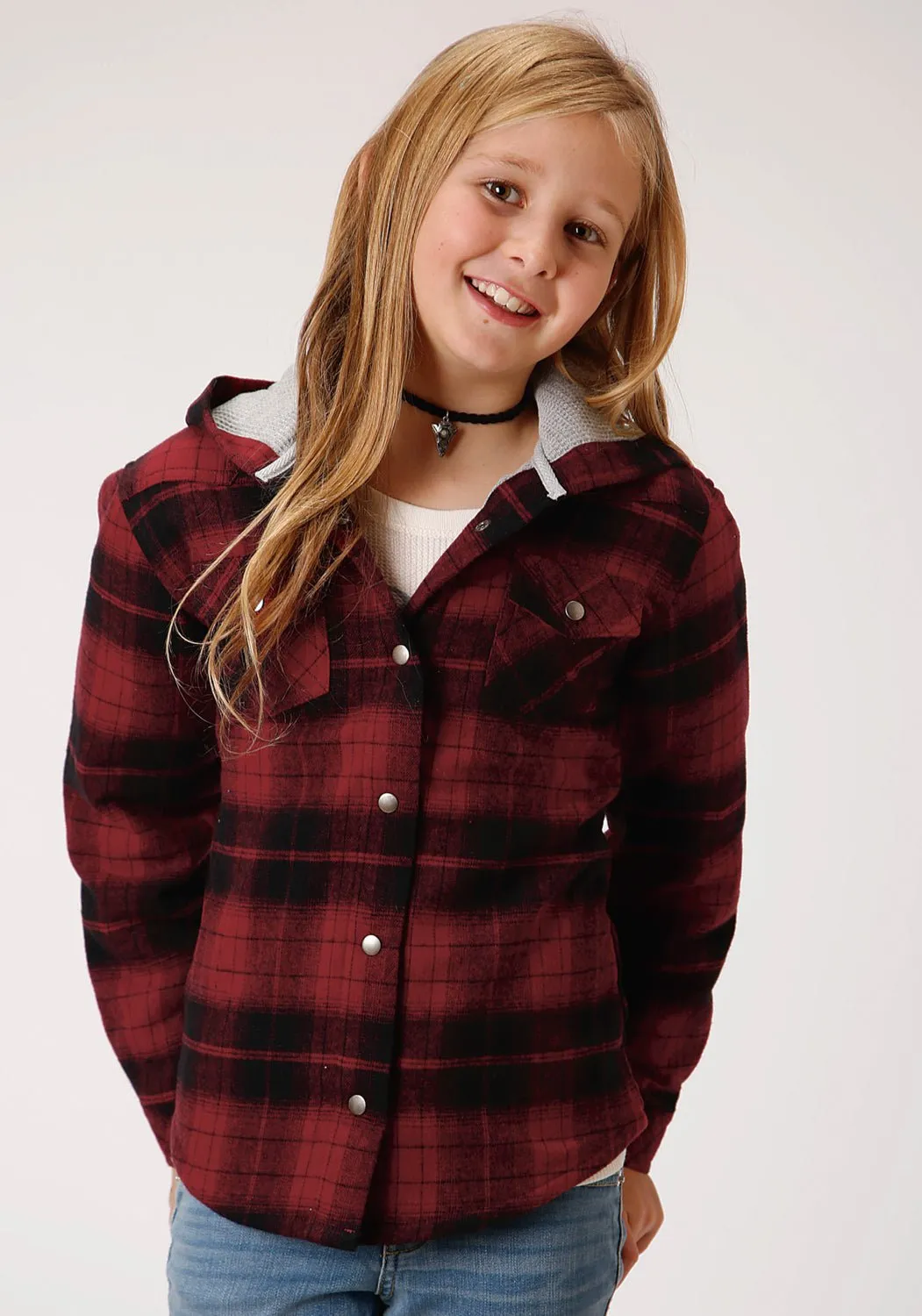 Roper Girls Cranberry Plaid Red/Black 100% Cotton Cotton Jacket