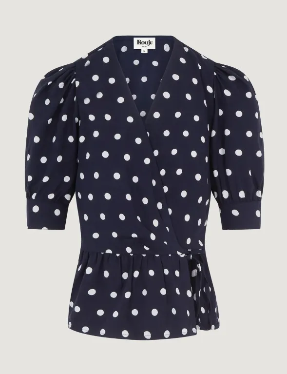 Rouje  |Dots Short Sleeves Elegant Style Shirts & Blouses