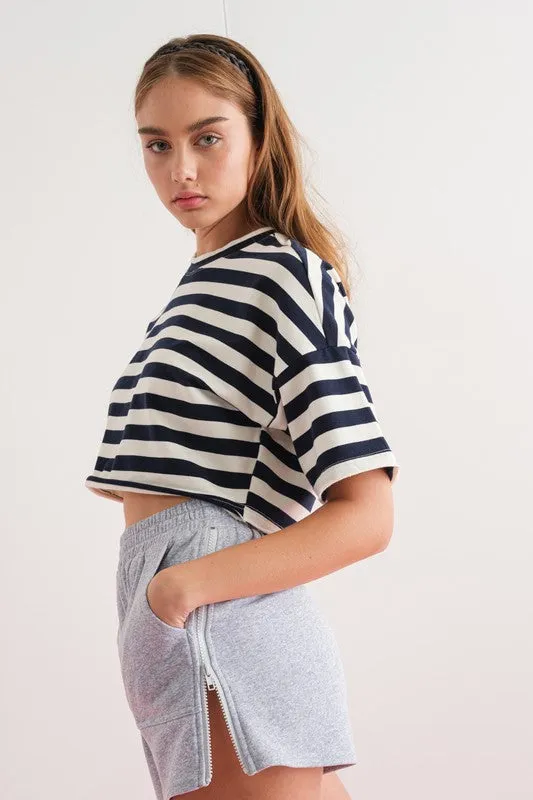 Round Neck Short Sleeve Crop Top