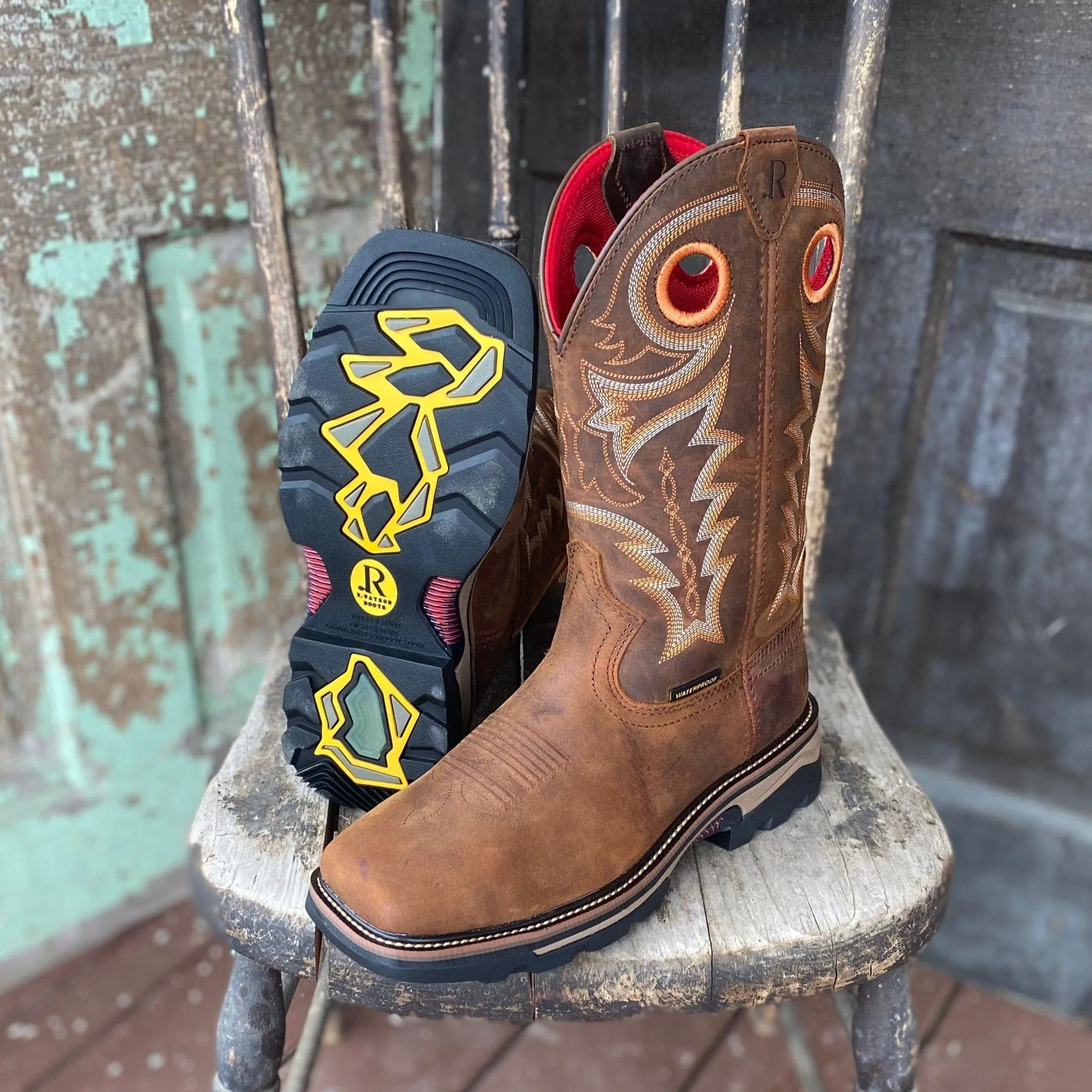 R.Watson Men's WaterProof Square Toe Cowboy Work Boots RW1010W