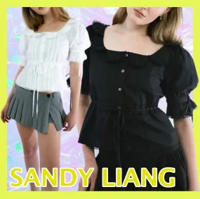 SANDY LIANG  |Casual Style Cotton Short Sleeves Elegant Style