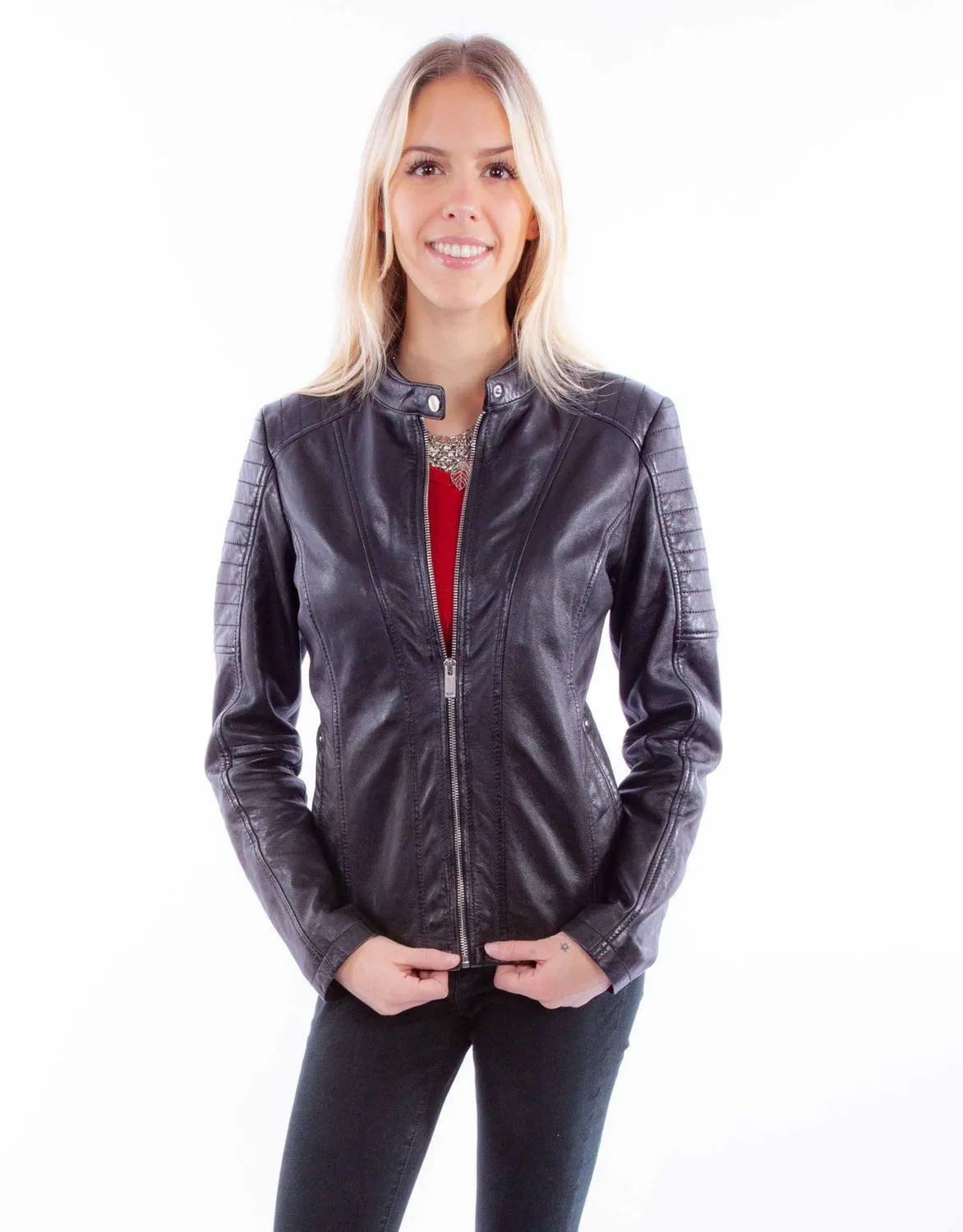 Scully Womens Zip Cafe Racer Black Lamb Leather Leather Jacket S