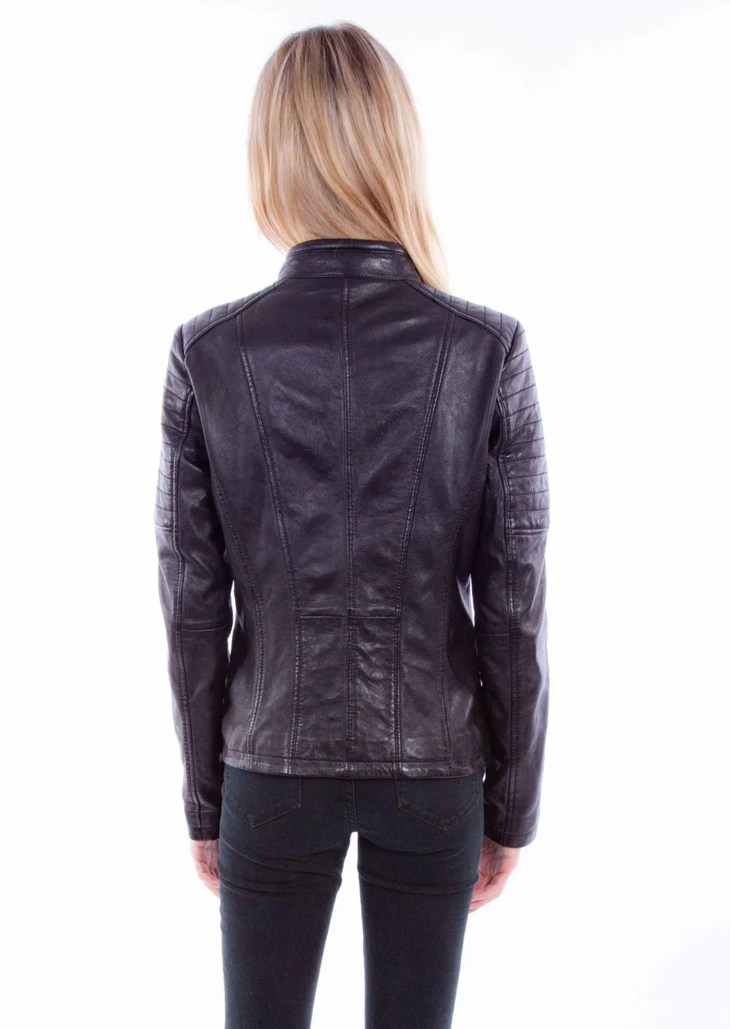 Scully Womens Zip Cafe Racer Black Lamb Leather Leather Jacket S