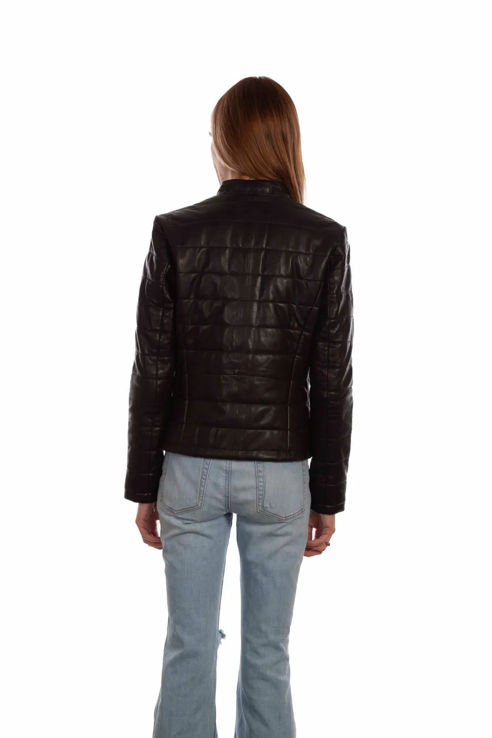 Scully Womens Zip Front Ribbed Black Lamb Leather Leather Jacket S