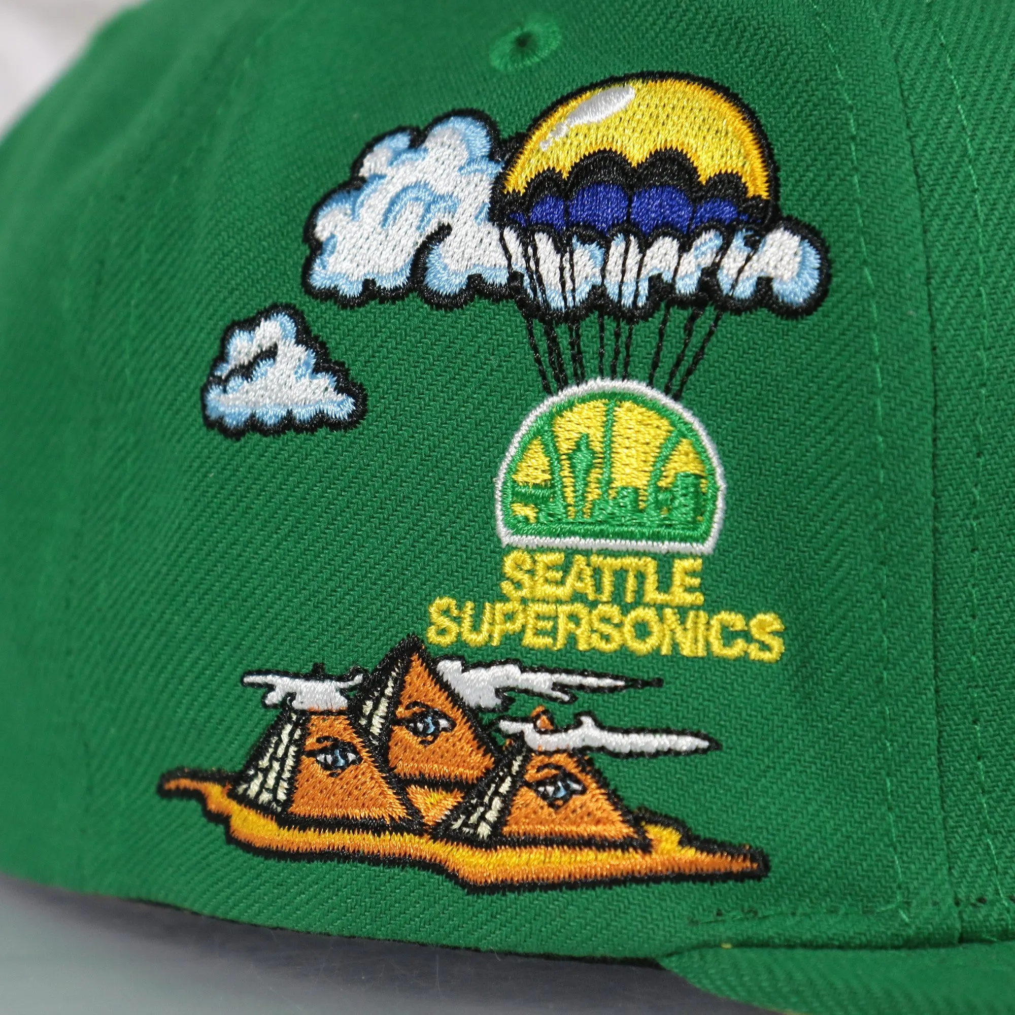 Seattle Supersonics Throwback Wordmark Hardwood Classics  All Over Energy Psychedelic patch | Green Snapback hat