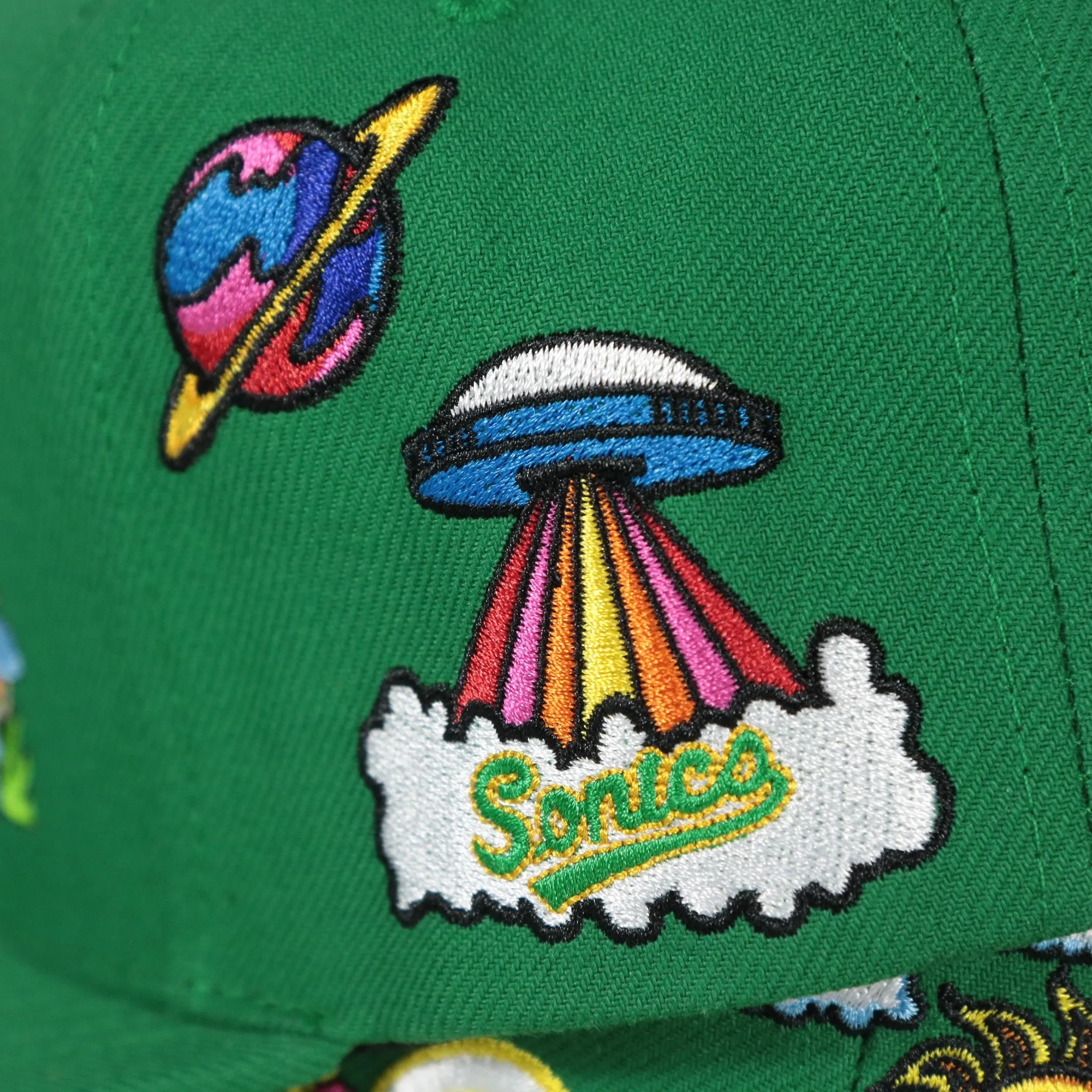 Seattle Supersonics Throwback Wordmark Hardwood Classics  All Over Energy Psychedelic patch | Green Snapback hat