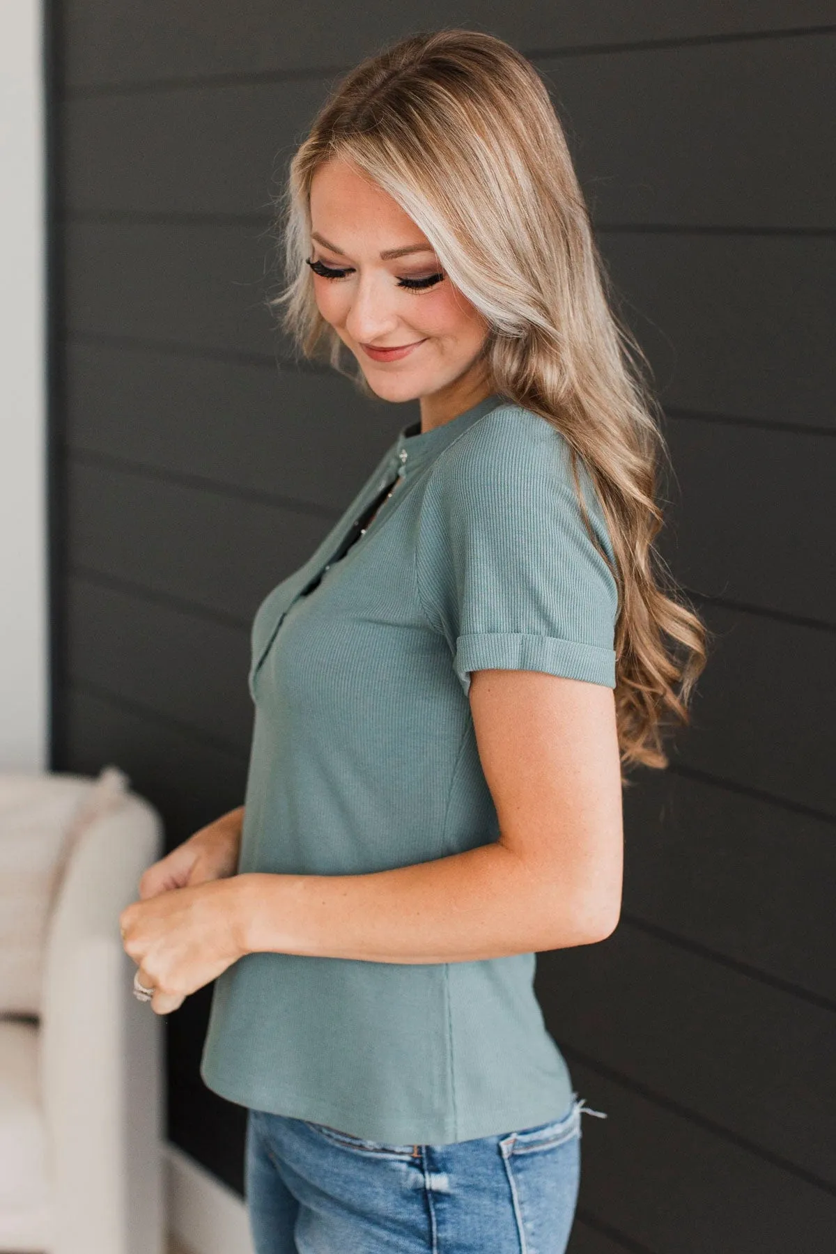 Seeking Adventure Short Sleeve Top- Dusty Teal