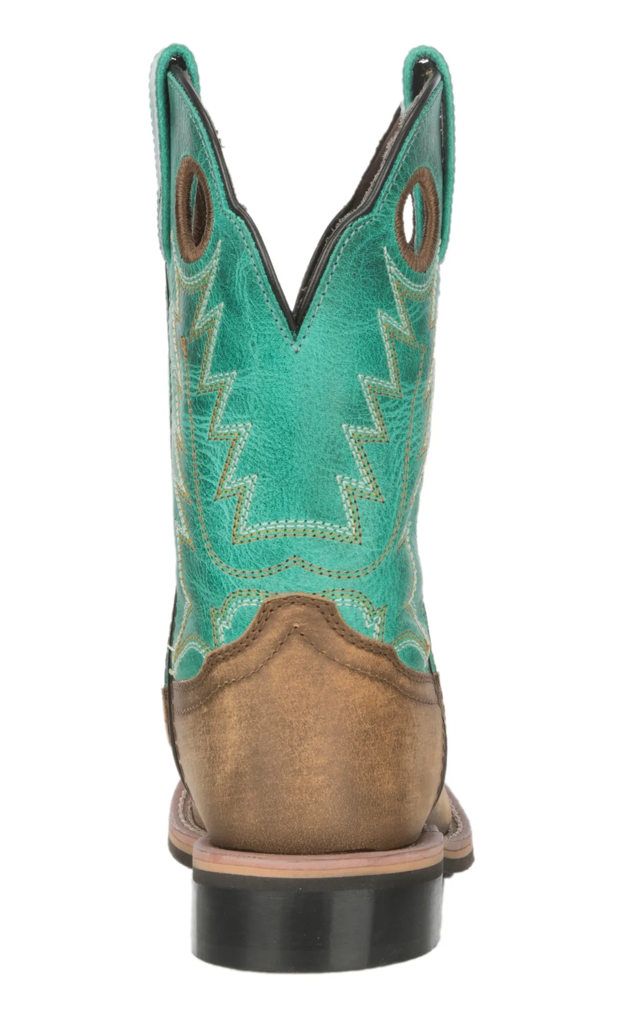 Smoky Mountain Kids Distressed Brown and Emerald Green Wide Square Toe Cowboy Boots