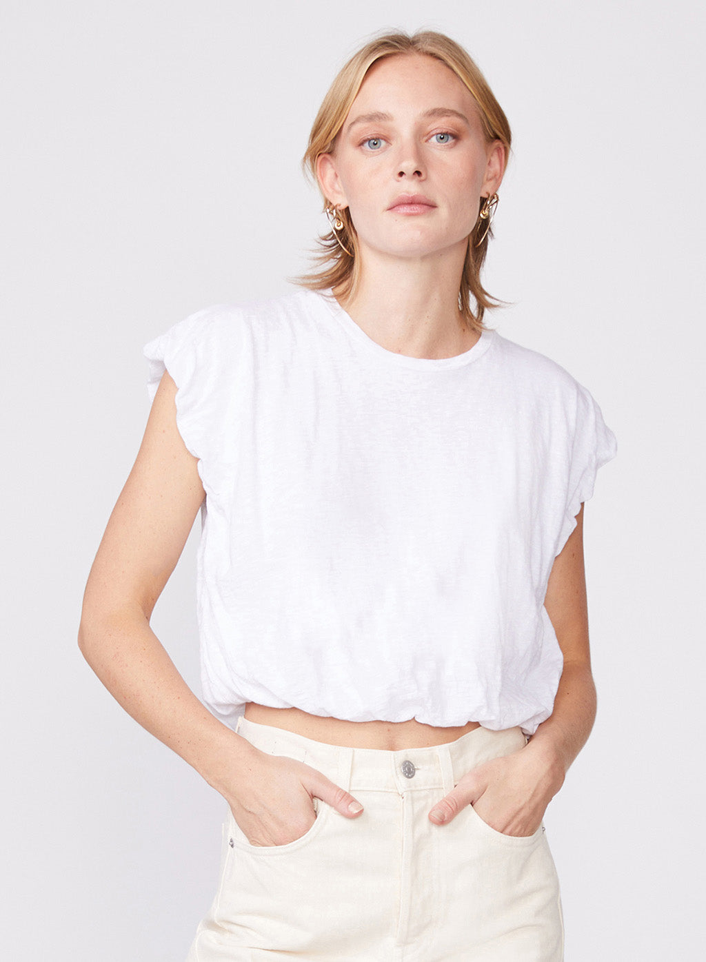 Supima Slub Bubble Hem Muscle Top in White