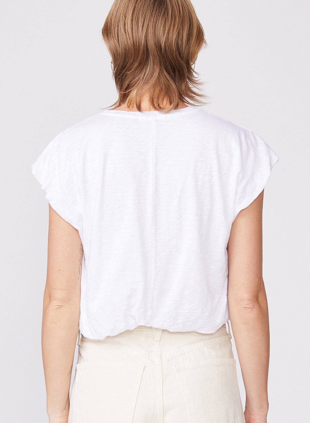 Supima Slub Bubble Hem Muscle Top in White