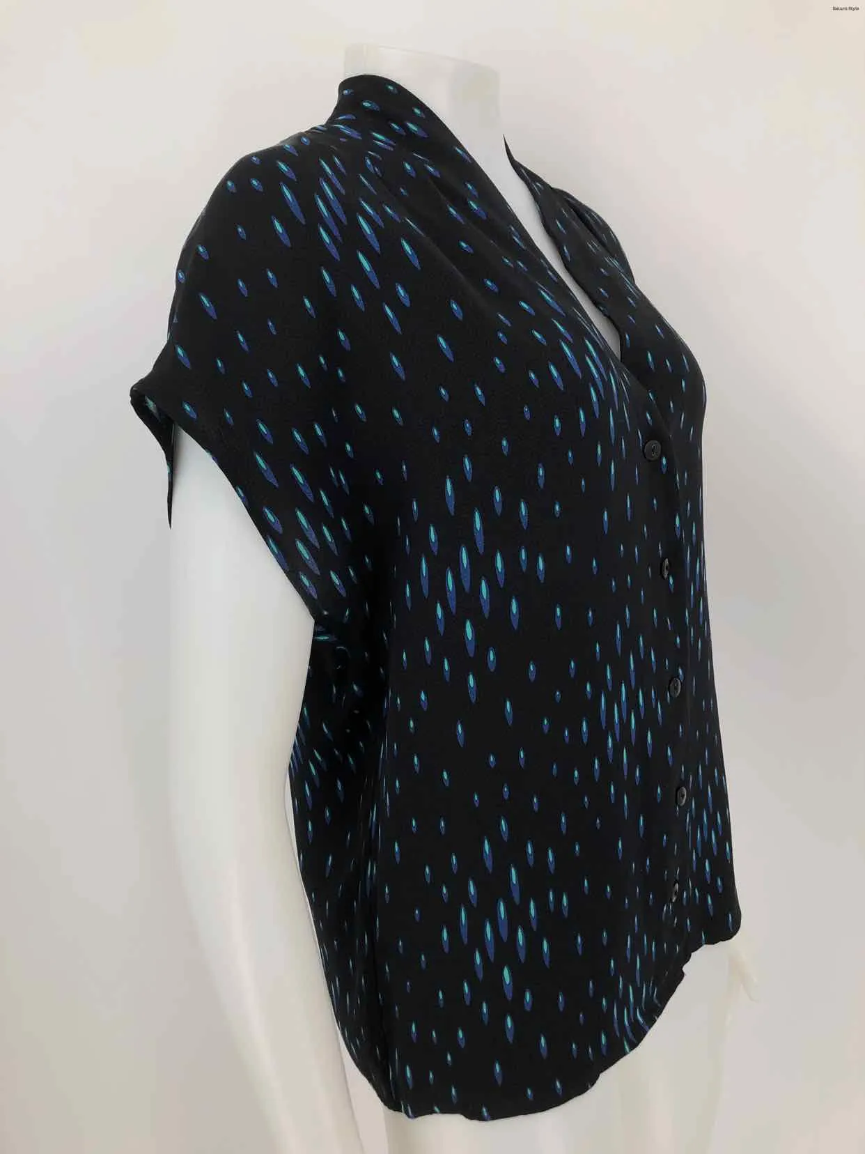 TOCCA Navy Blue Multi Silk Print Short Sleeves Size 6  (S) Top