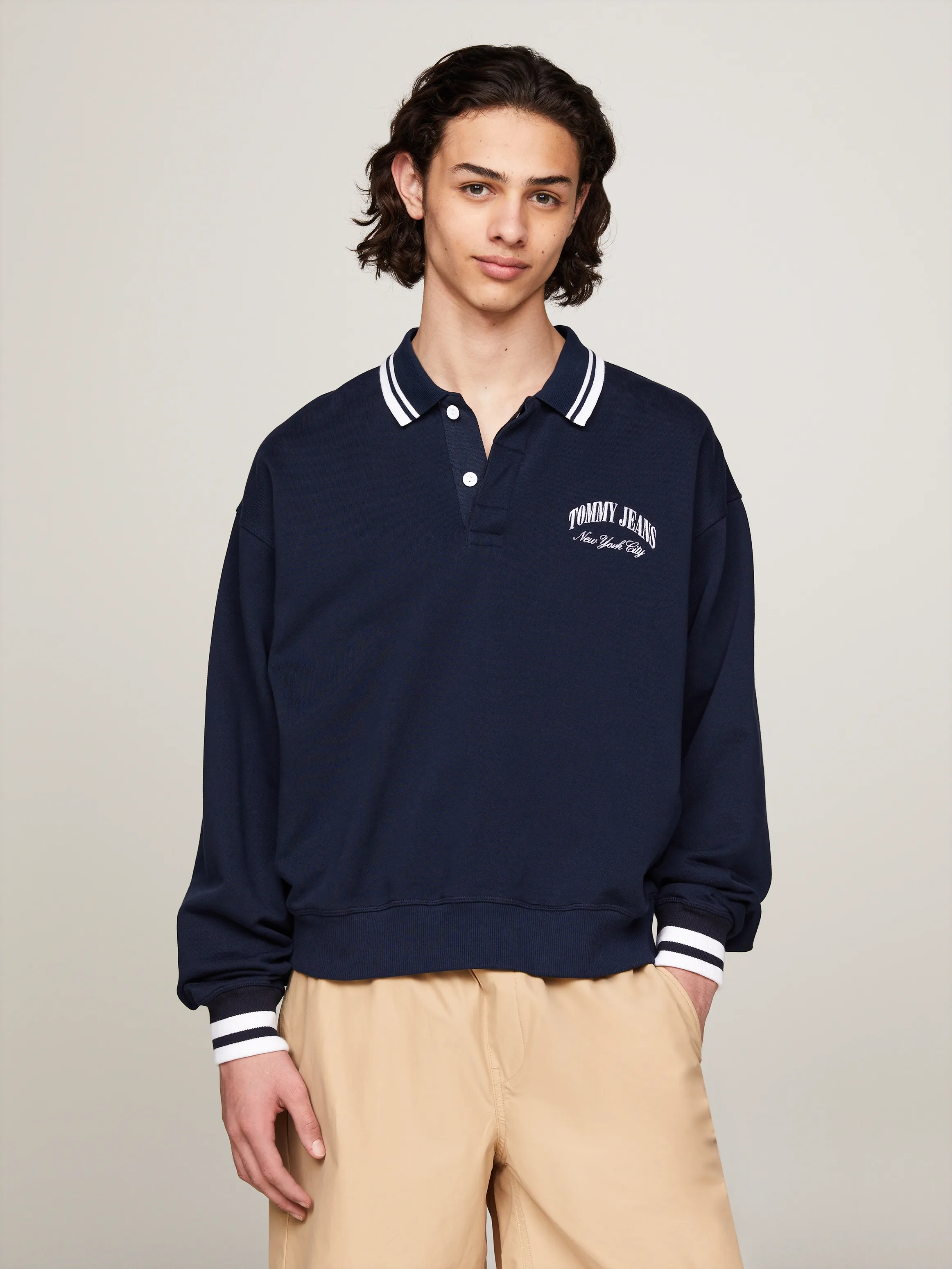 Varsity Tipped Long Sleeve Boxy Rugby Polo | Sweatshirts & Hoodies | Tommy Jeans