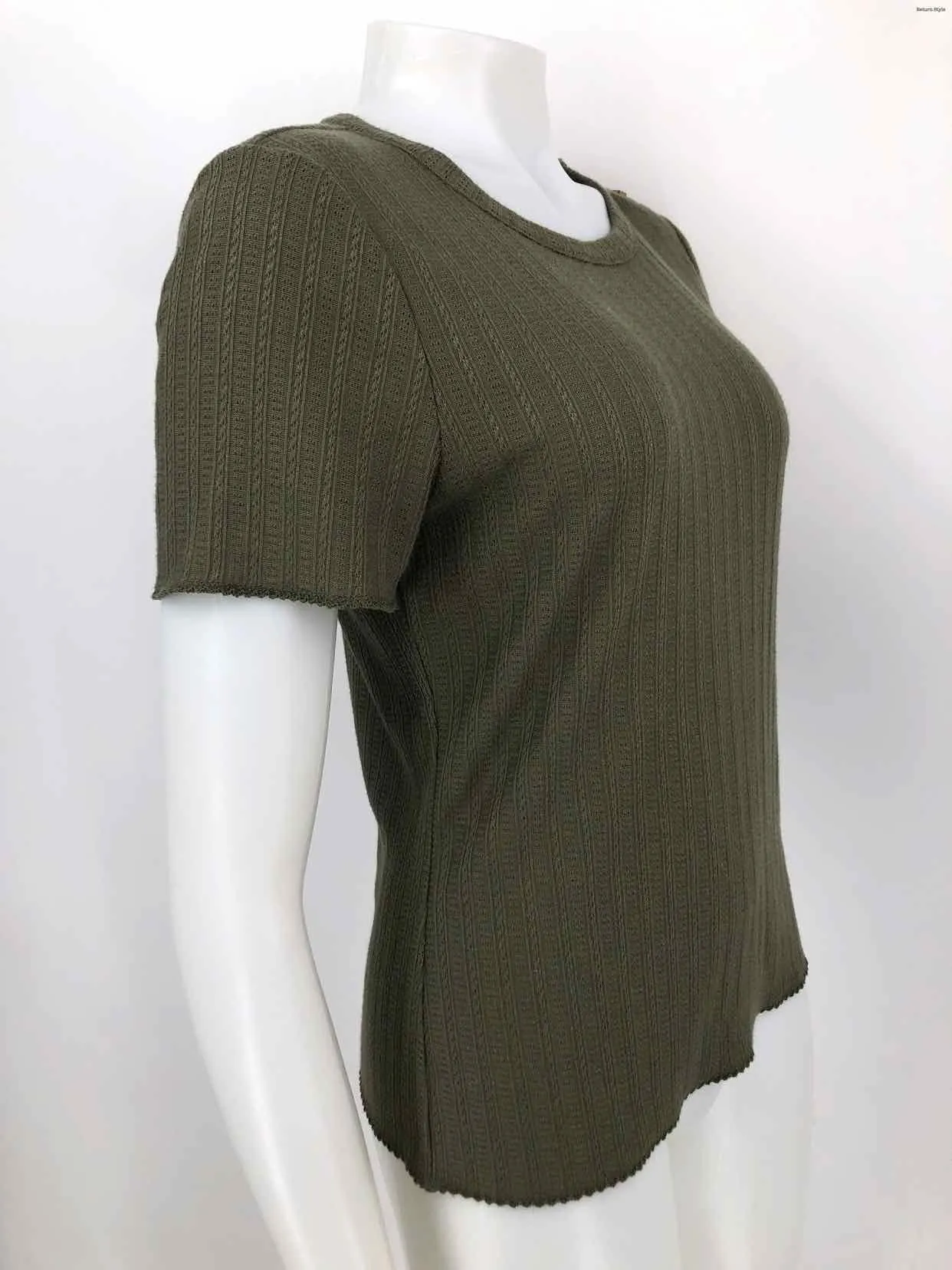 VERONICA BEARD Olive Knit Buttons Short Sleeves Size LARGE  (L) Top