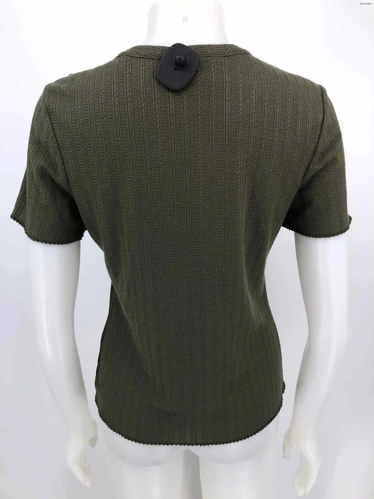 VERONICA BEARD Olive Knit Buttons Short Sleeves Size LARGE  (L) Top