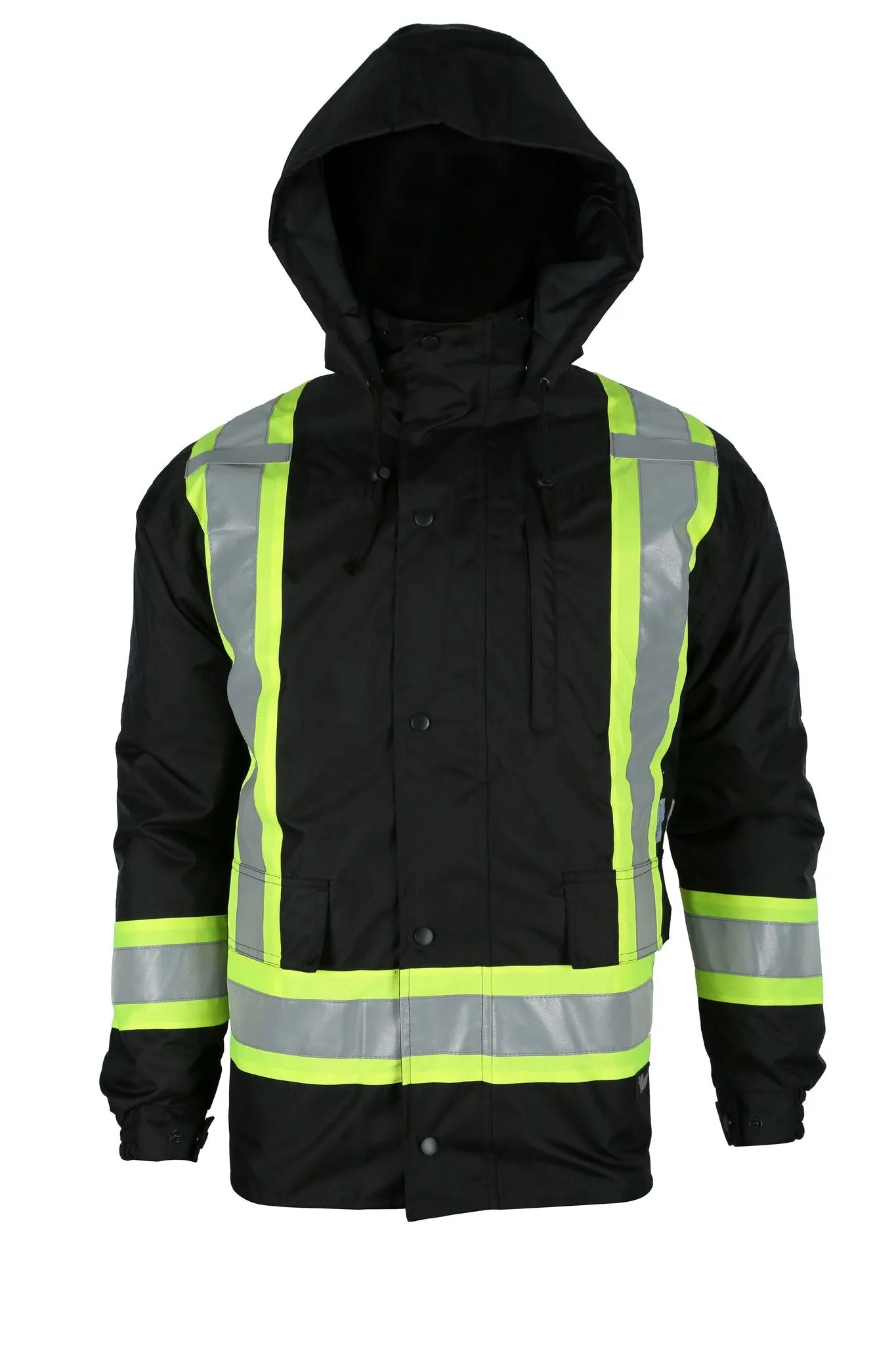 Viking Men's Handyman Waterproof Class 1 Hi-Vis 7-in-1 Hooded Rain Jacket_Black