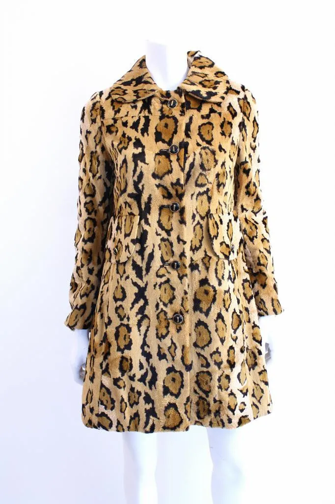 Vintage 60's Faux Leopard Fur Coat