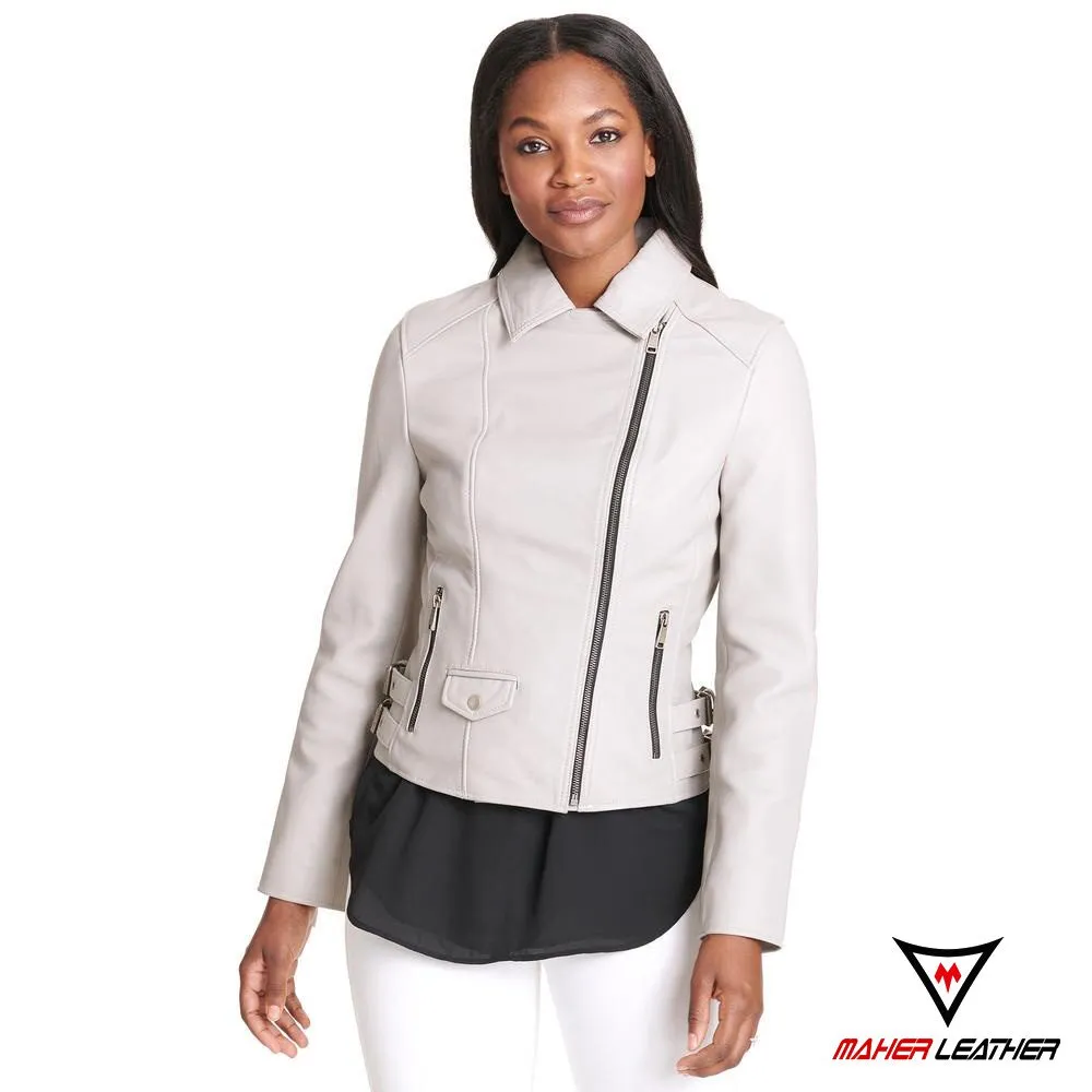 White dalby leather biker jacket