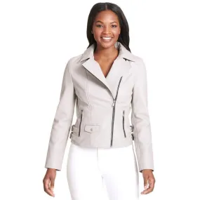 White dalby leather biker jacket