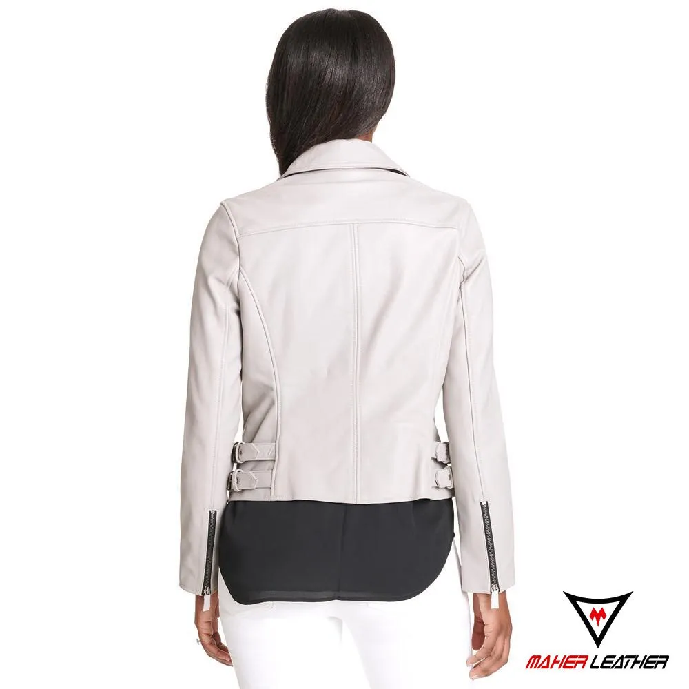 White dalby leather biker jacket