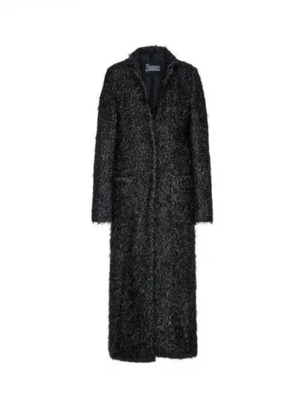 Women s Metallic Yarn Hidden Snap Button Coat Black 271926