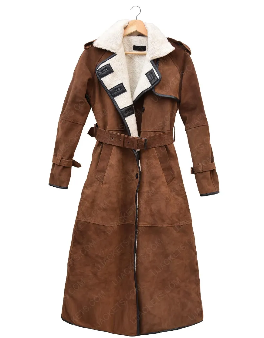 Womens Brown Suede Double Breasted Coat - Winter Suede log coat