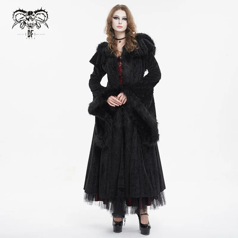 Women's Gothic Flared Sleeved Fluffy Coat with Hood