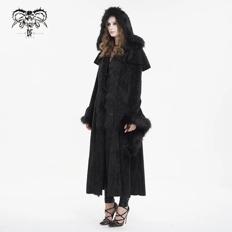 Women's Gothic Flared Sleeved Fluffy Coat with Hood