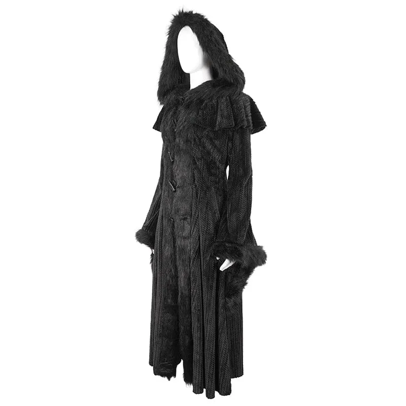 Women's Gothic Flared Sleeved Fluffy Coat with Hood