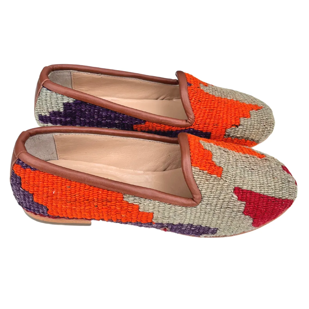 Women's Turkish Kilim Loafer | Grey & Orange